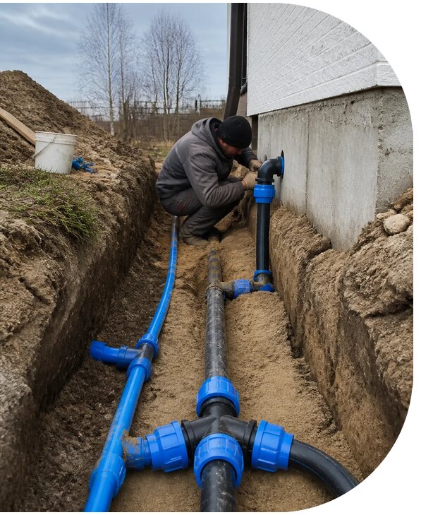 Монтаж наружного водопровода на участке под ключ в Дюртюли